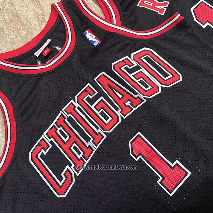 Camiseta Chicago Bulls Derrick Rose NO 1 Mitchell & Ness 2008-09 Negro